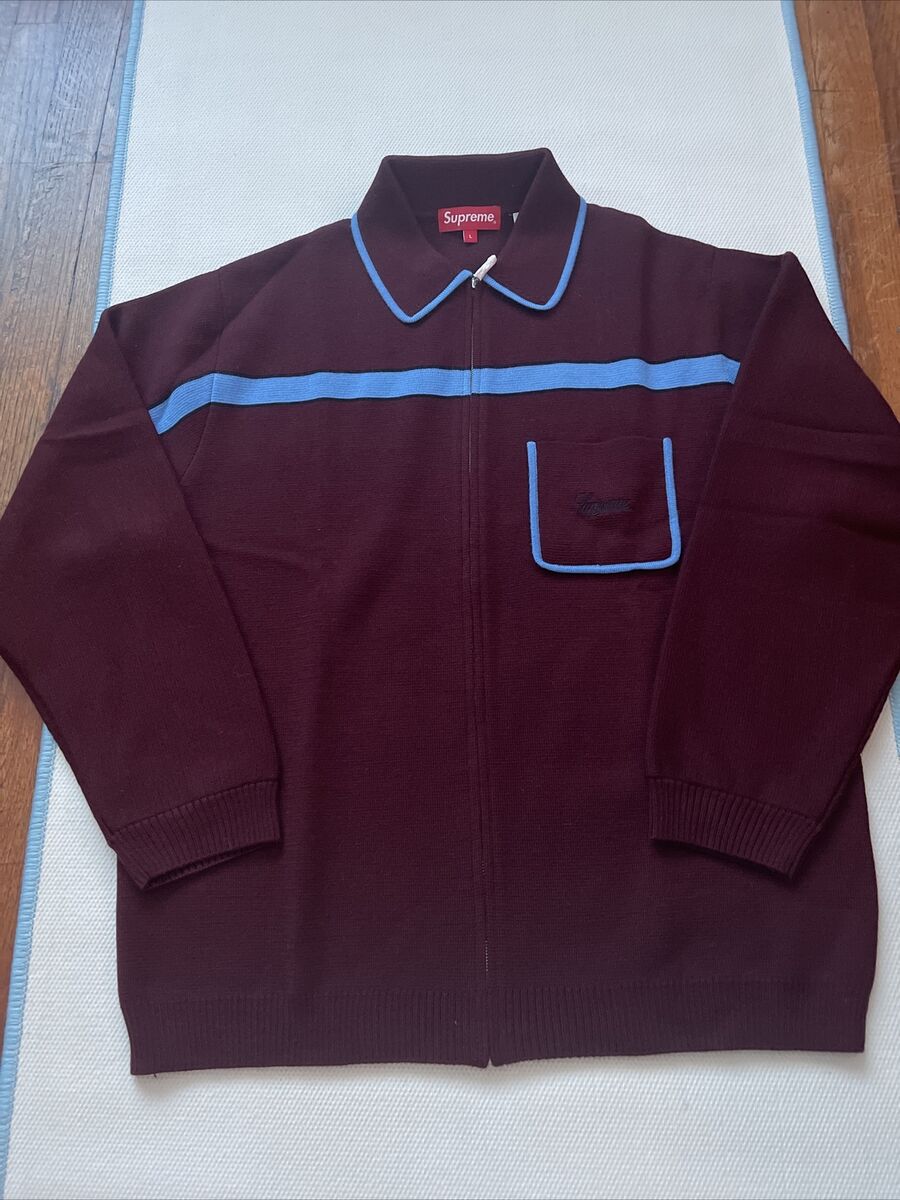 Supreme Chest Stripe Zip Up Cardigan Burgundy