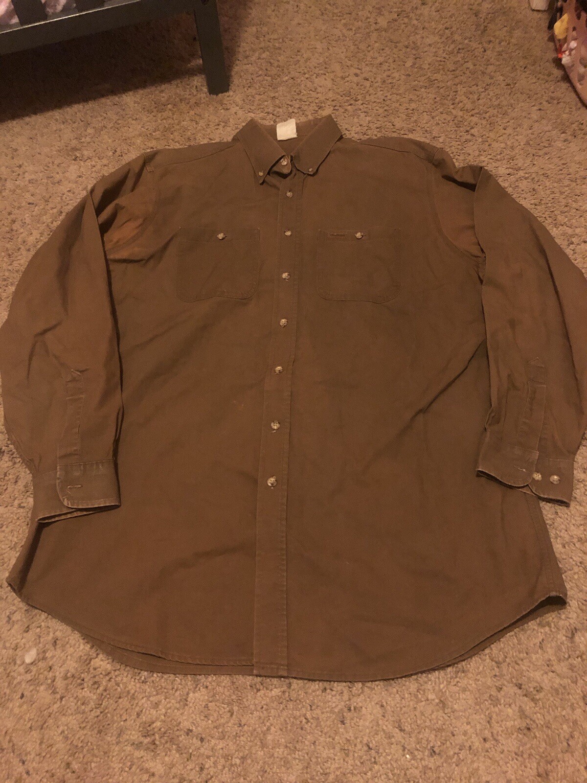 Vintage Distressed Carhartt Brown Button Down Long Sleeve Shirt for Men