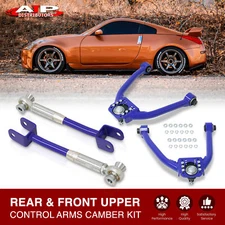 Front Upper & Rear Camber Kit Alignment Control Arm Blue For 2003-2009 350Z G35