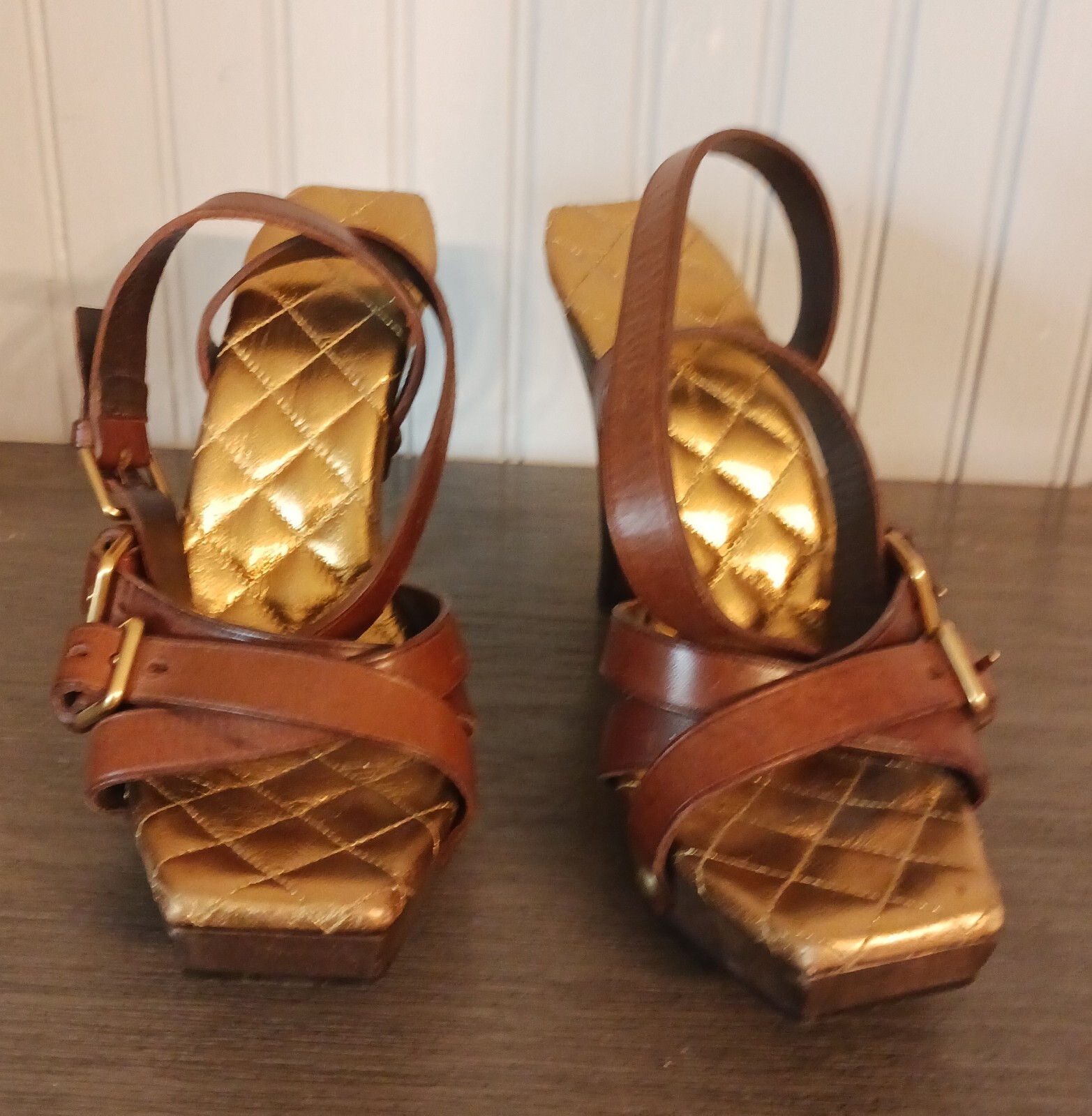 Scarpe in pelle marrone cinturino Saint Laurent taglia: EU 37 US 6 5