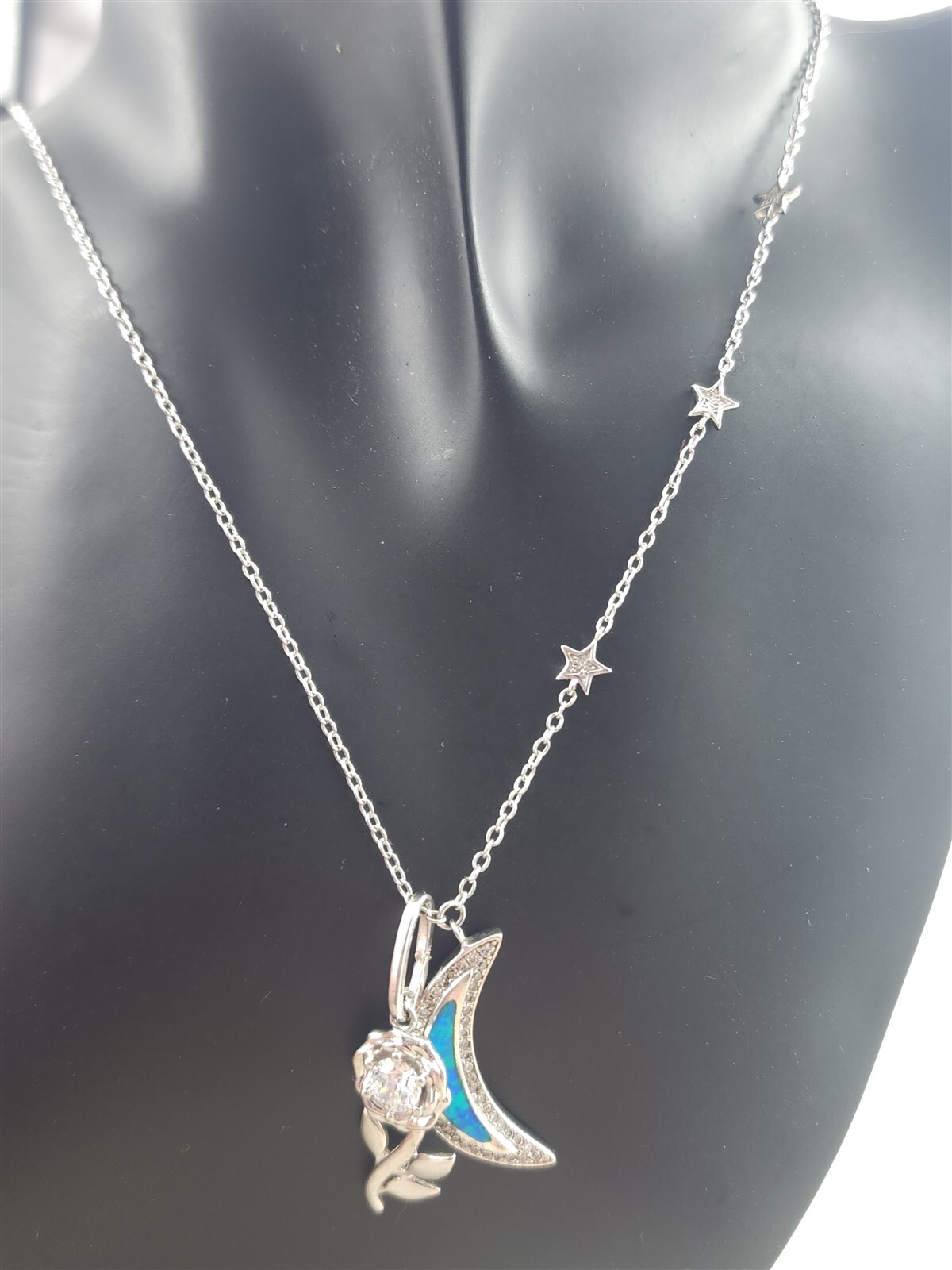 Vintage Solid Sterling Silver Gemstone Flower Ros… - image 2