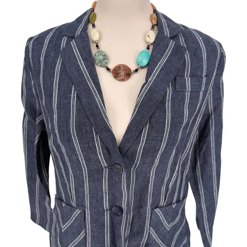 Cabi Linen Blazer Jacket Size 6 Navy Blue Striped Nautical Button Front #871 NEW - Image 4 of 4
