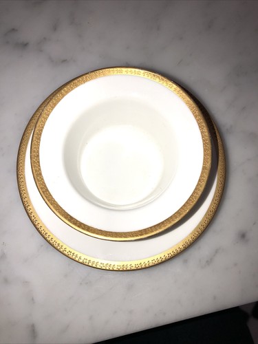 J Poyat For Limoges Gold Rimmed Custard Dish And Saucer - Picture 8 of 9