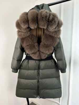 New Thick Warm 90% White Duck Down Coat Jacket Women Fox Fur