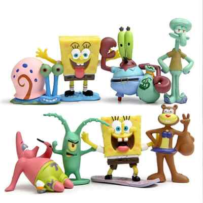 8 Figuren / Satz SpongeBob Thaddäus Sandy Gerald usw Sammler (je Figur 3-6,5cm)