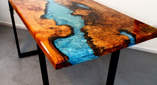 Blue Epoxy Solid Live Edge Dining Table Office Meeting Desk Top Furniture Decor - Picture 2 of 3