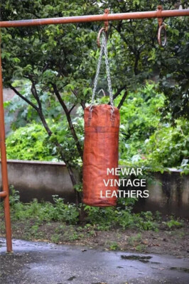 Brown Vintage Retro Unfilled Punching Bag Goat Leather boxing bag Boxing MMA
