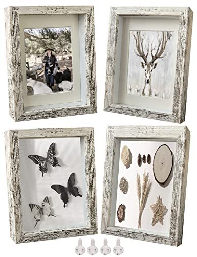 Wooden Farmhouse Shadow Box Frame Small Shadow Box Display Case Glass 5x7 White