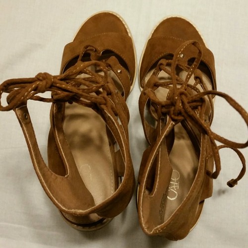 CATO SANDALS Womens Size 10M Brown Strappy Lace Up 4” Chunky Heels Faux Suede - 第 3/11 張圖片