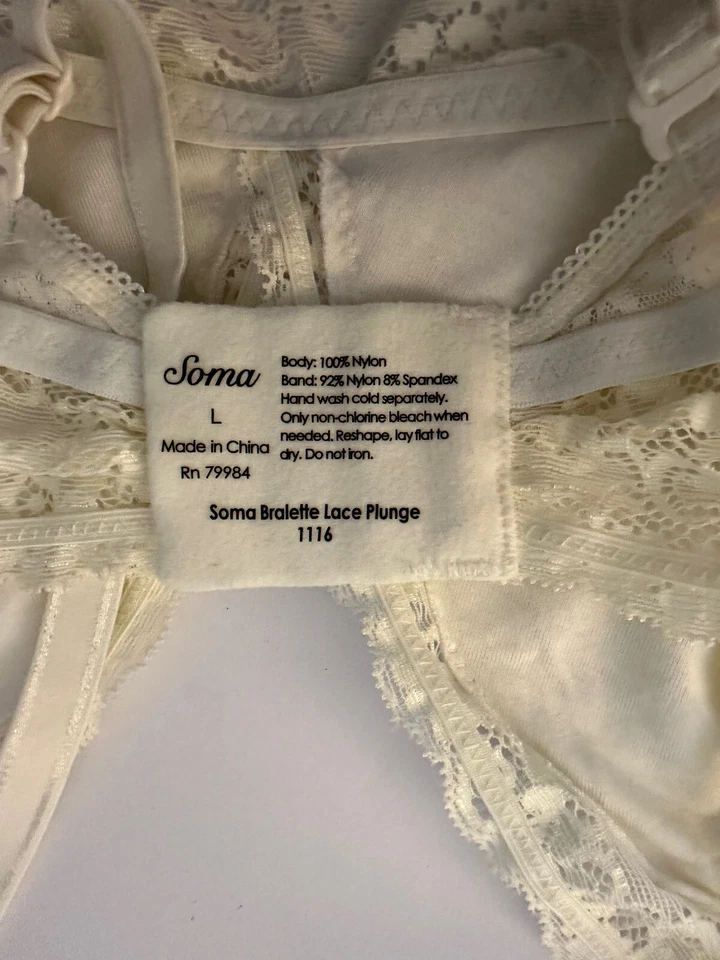 Soma ivory Bralette Lace Plunge 1116 Women's L - Image 3 of 3