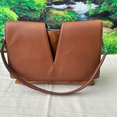 JIL SANDER MINIMALIST V SHAPED CHAIN LINK LEATHER SHOULDER BAG