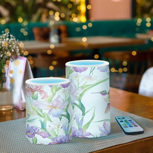 Hummingbirds Irises Flower Purple Flameless Candles Flickering LED Candles with - Picture 2 of 12