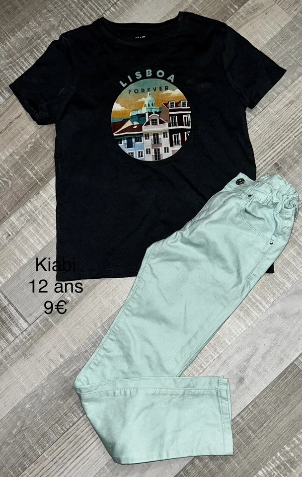 Kiabi 12 ANS FILLE : T Shirt Lisboa + Pantalon Vert Clair Mi Saison TBE - Photo 1/1