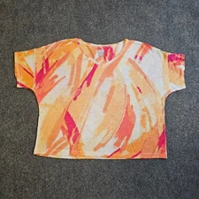 Chicos Top Womens Size XL Orange Pink Linen Knit Boxy Stretchy Casual Beachy