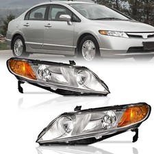 Pair Headlights Assembly For 2006-2011 Honda Civic Sedan 4dr Chrome Headlamps Pair Headlights Assembly For 2006-2011 Honda Civic Sedan 4dr Chrome Headlamps