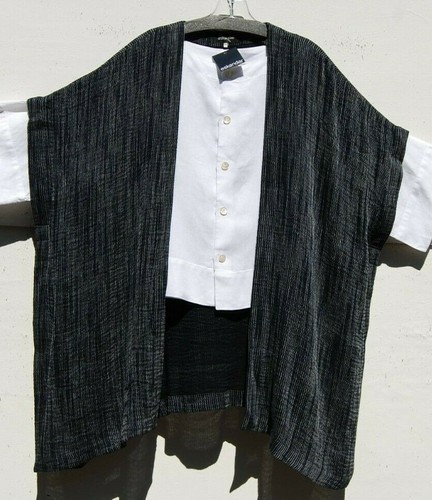 NWT Eskandar DARK NAVY CRINKLED Linen 32” Long Tabard Jacket O/S - Picture 8 of 15