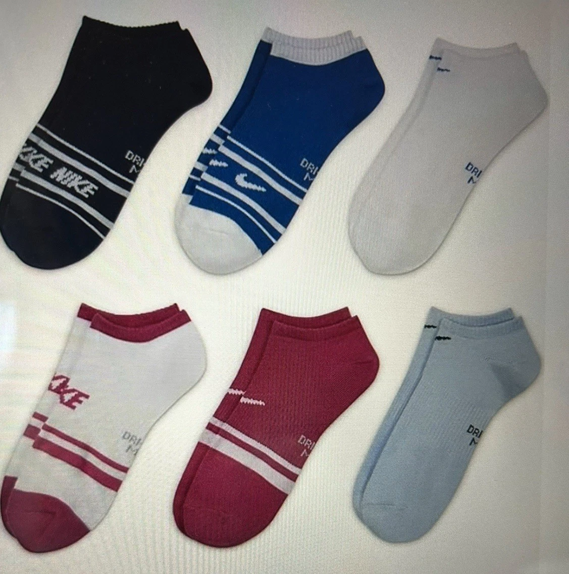 Nike Everyday No Show Lightweight DRI-FIT Socks 6 PAIRS COLOR Multi MEDIUM NEW !