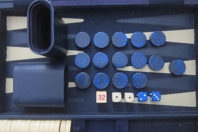  Backgammon Briefcase Set Game Corduroy Blue Swirl Vintage