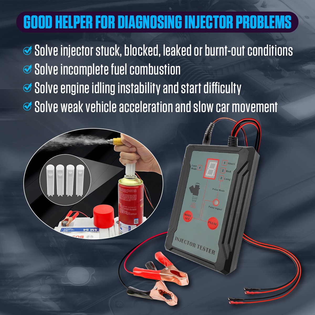 Automotive Fuel Injector Tester Cleaner Kit DIY Cleaning Tools w/8 Pulse Modes