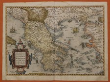 GREECE 1573 ABRAHAM ORTELIUS UNUSUAL ANTIQUE ORIGINAL COPPER ENGRAVED MAP
