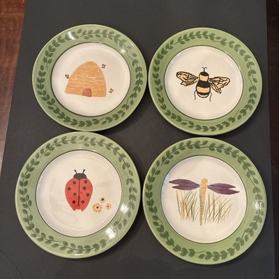 VTG Chaparral Signed Stoneware Spring Summer Pottery Plates 9 Inch Set Of 4 EUC