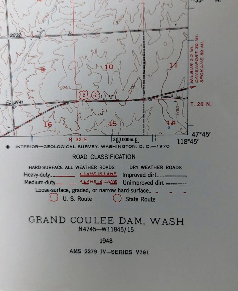 Mapa Topográfico Grand Coulee Dam Washington 1955 Original Vintage USGS Foto 3 de 4