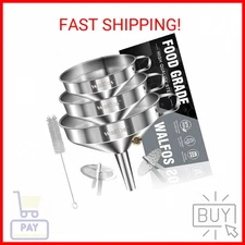 Stainless Steel Funnel, Walfos 3 Pack Kitchen Funnel with 2 Removable Strainer ＆
