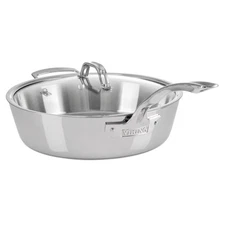 Contemporary 3-Ply Deep Frying Pan with Glass Lid, 4.8 Quart Stainless Steel ...