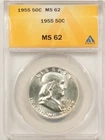 1955 FRANKLIN HALF DOLLAR - ANACS MS-62