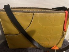 BNWT Orla Kiely Mustard Yellow Leather Embossed Stem Forget Me Not 4-Way Bag