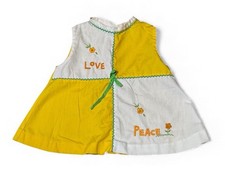 Vintage Handmade Toddler Dress Love Peace Hippie Yellow White 60s 70s