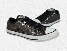 Converse Chuck Taylor All Star Black Silver Sequin Low Top Shoes Size Women's 5