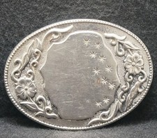 XE23154 AWESOME VINTAGE 1970s FLORAL ARTWORK UNISEX FASHION BELT BUCKLE