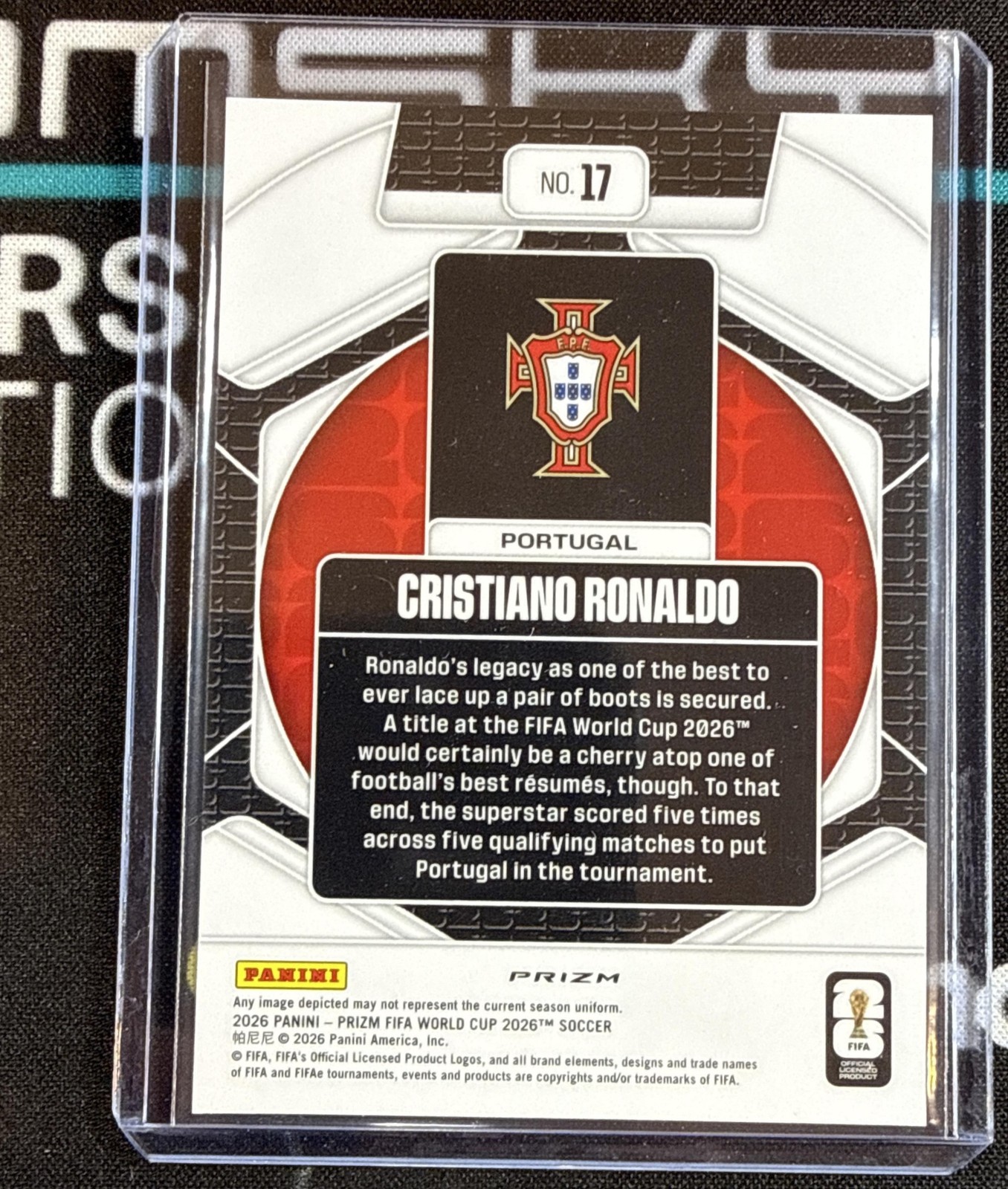 2026 Panini Prizm World Cup Cristiano Ronaldo #17 Trophy Hunting Silver Portugal view 2