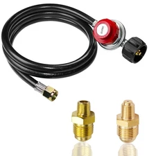 0-20 Psi Adjustable Propane Regulator with Hose. 4 FT Adapter Brass Orifice