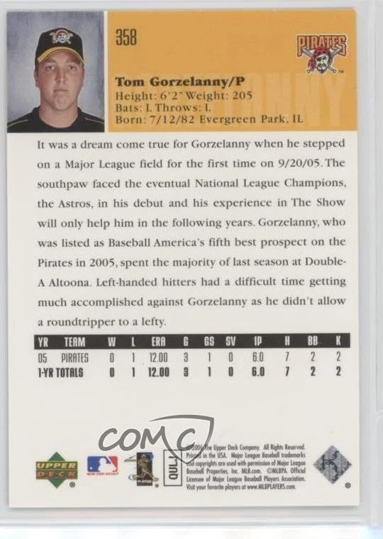 2006 Upper Deck Tom Gorzelanny #358 - Image 2 of 2