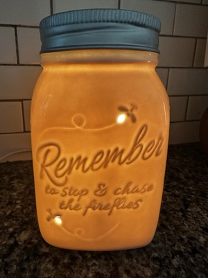 Scentsy Chasing Fireflies Ceramic Blue Mason Jar Wax Warmer Country Farmhouse