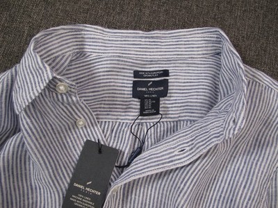 NWT Daniel Hechter Paris 100% LINEN Faint Blue and White SZ XL