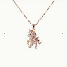 SHINNY CUTE UNICORN PENDANT NECKLACE ROSE COLD IN COLOR