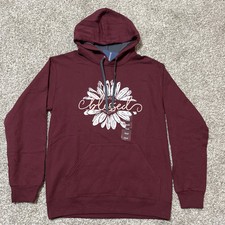 NEW Maroon Dark Red Women  s Religious  Blessed  Flower Hoodie Sweatshirt Sz S