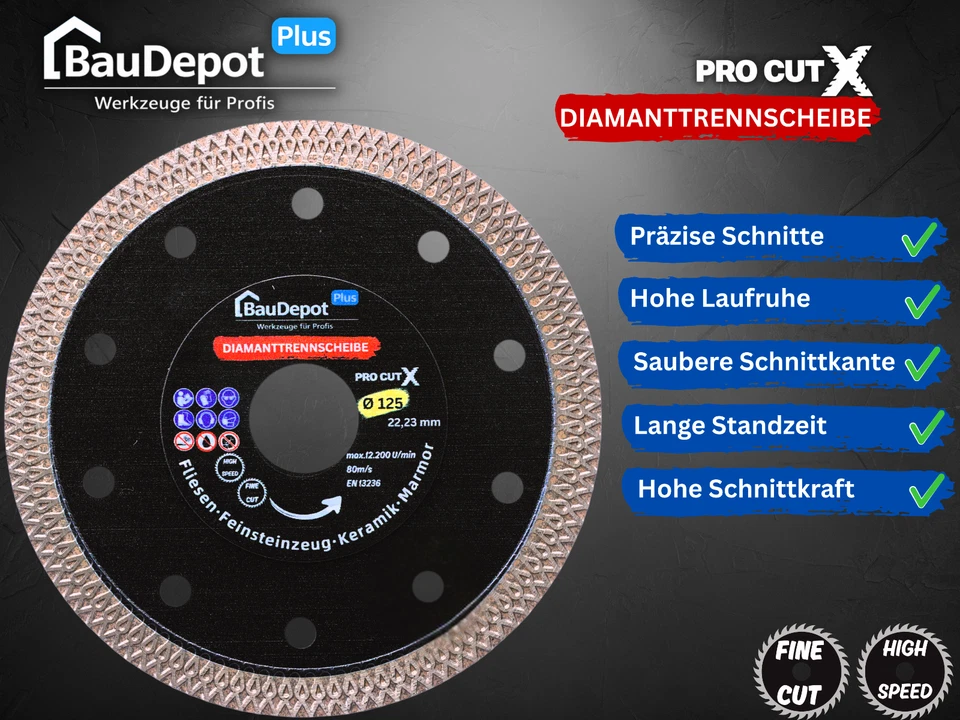 Diamanttrennscheibe 115/125 mm extra dünn Fliesen Feinsteinzeug Keramik Flex - Bild 2 von 4