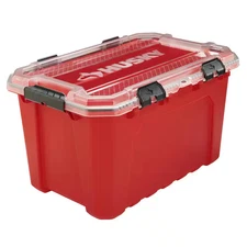 20-Gal Heavy Duty Waterproof Stackable Plastic Storage Bin w/ Hinged Lid Red