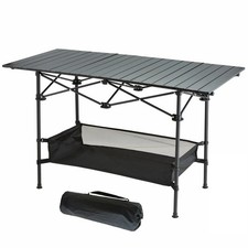 Foldable Camping Table Height-Adjustable Roll-up Picnic Table with Storage Bag