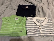 Three Large Men Size 6 Lacoste Polo Shirt Lot Green Stripe Navy Solid White Gray