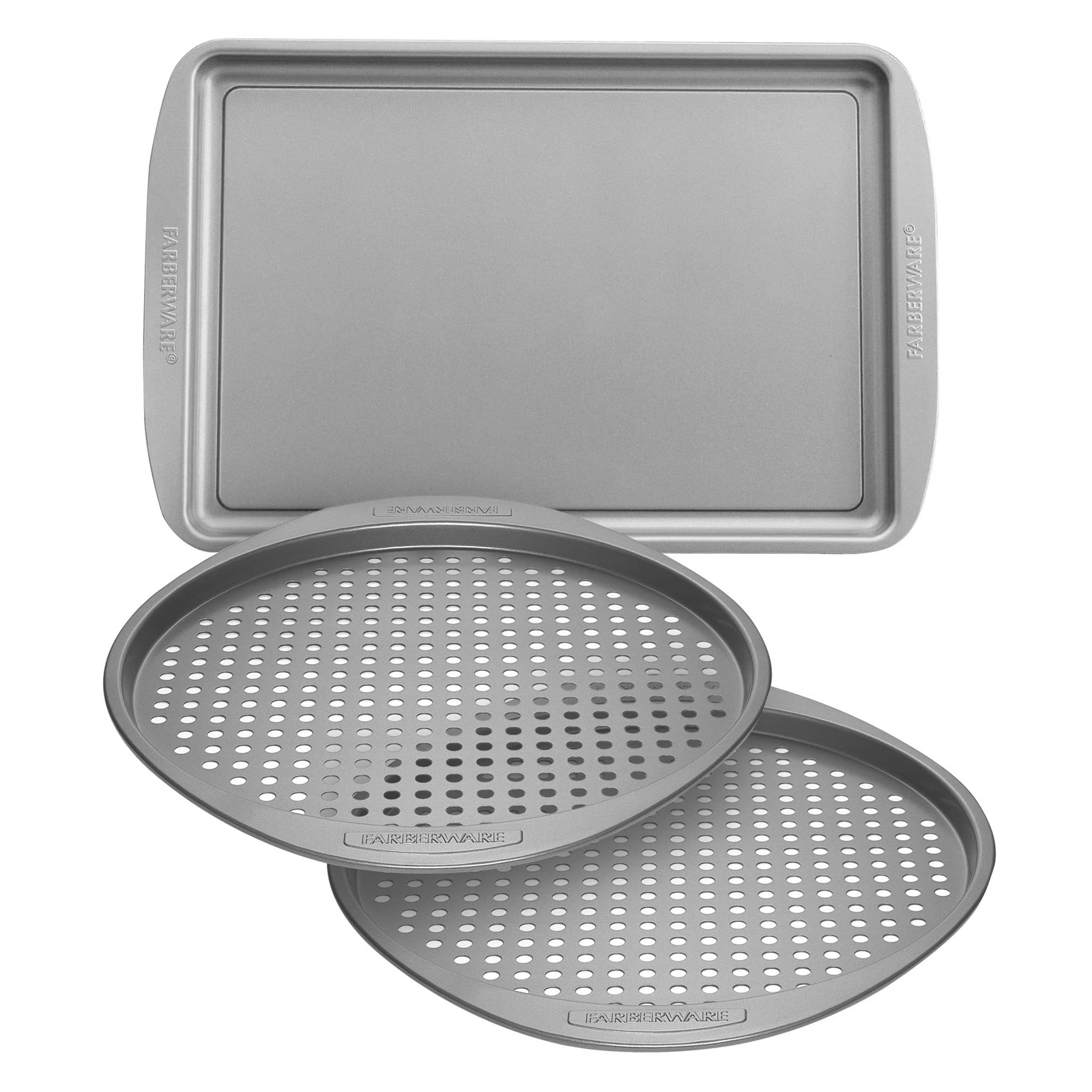Bakeware Nonstick Pizza Crisper & Baking Sheet Pan Set 3-Piece Gray
