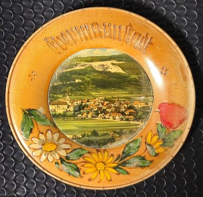 Vintage Bavarian Travel Souvenir: Ebermannstadt Germany Hand Painted Wood Plate