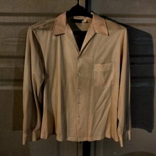 Vintage Men's Triumph of California 1970's Polyester Yellowish Cream Shirt Sz XL