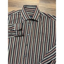 Vintage Burberry London Colorful Striped Button Up Shirt Sz M Made in USA