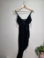 Quiz Size 10 Green Velvet Wrap Front Asymmetric Evening/Party Dress