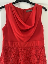 Oasis Red Sleeveless Dress. Cowl Front & Lace Overlay Skirt. Size 12